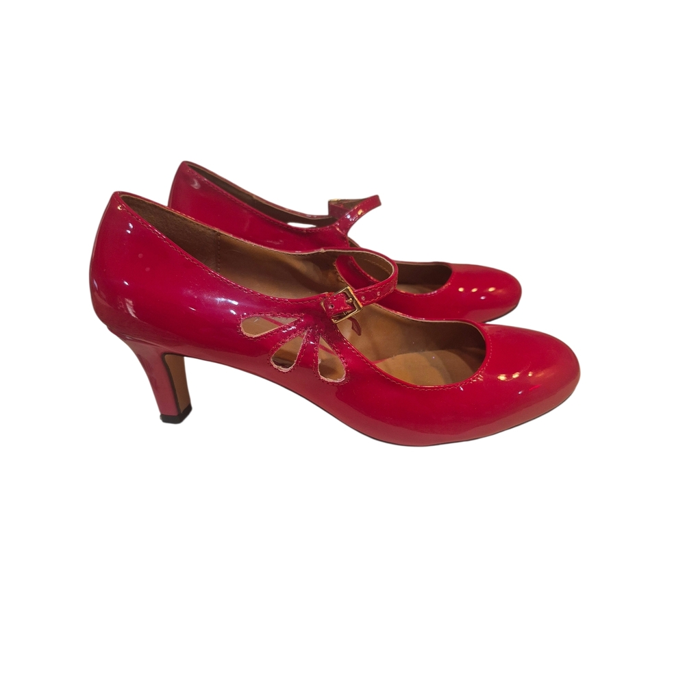Red Patent Leather Heels Unbranded Pin Up Style Size 39 EU Kitten Heel